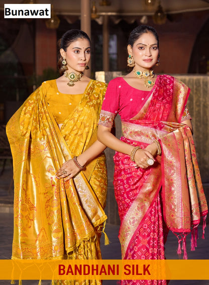 Bandhani Silk Bunawat Sarees Exporter
