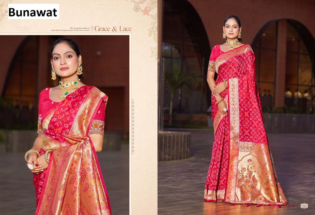 Bandhani Silk Bunawat Sarees Exporter