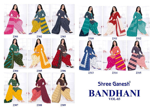 Bandhani Vol 3 Shree Ganesh Cotton Dress Material Wholesaler India