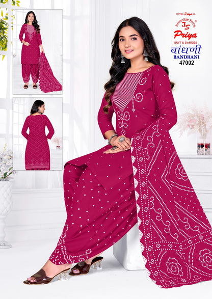 Bandhani Vol 47 Js Priya Poplin Cotton Dress Material Wholesale Price