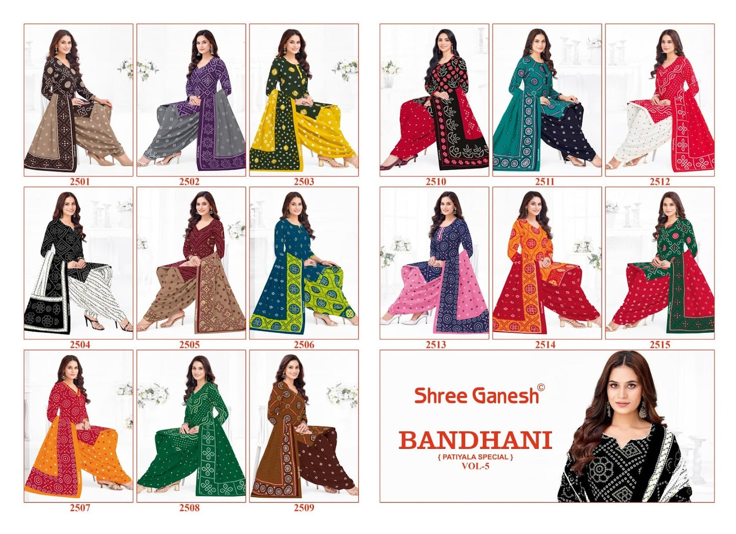Bandhani Vol 5 Patiyala Special Shree Ganesh Cotton Dress Material Wholesale Price
