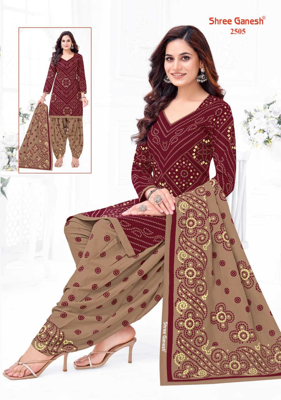 Bandhani Vol 5 Patiyala Special Shree Ganesh Cotton Dress Material Wholesale Price