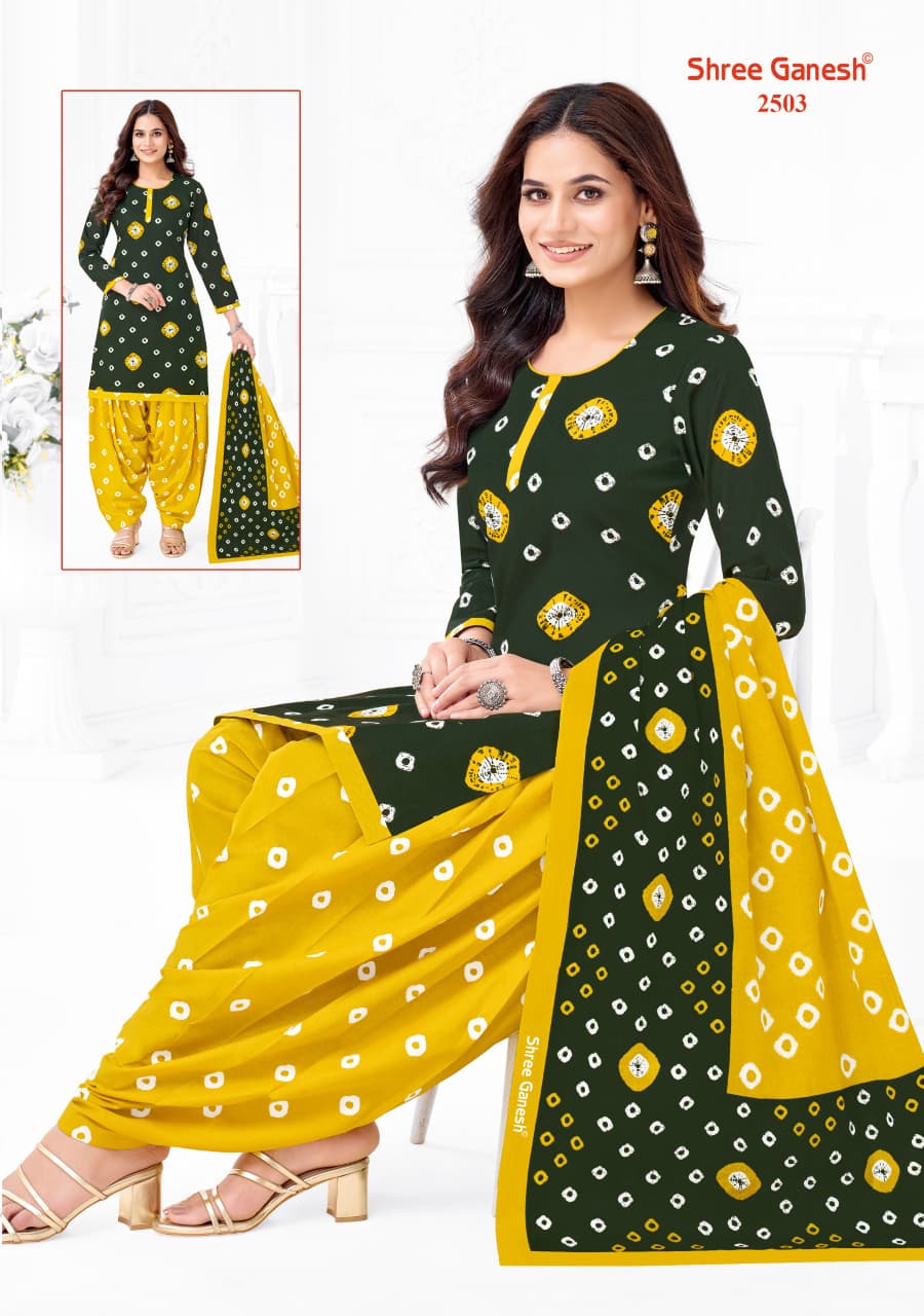 Bandhani Vol 5 Patiyala Special Shree Ganesh Cotton Dress Material Wholesale Price