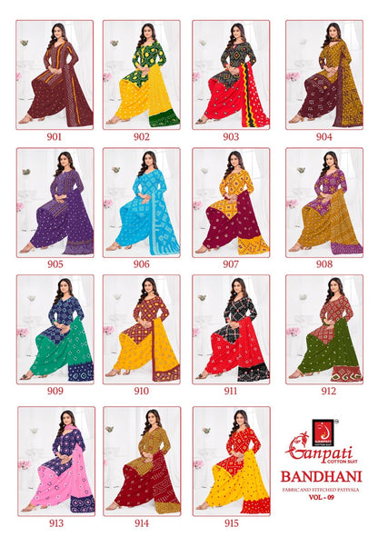 Bandhani Vol 9 Ganpati Cotton Readymade Patiyala Suits Manufacturer Gujarat