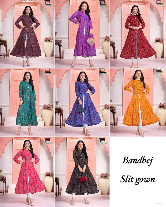 Bandhej Bluehills Georgette Kurtis Exporter Ahmedabad