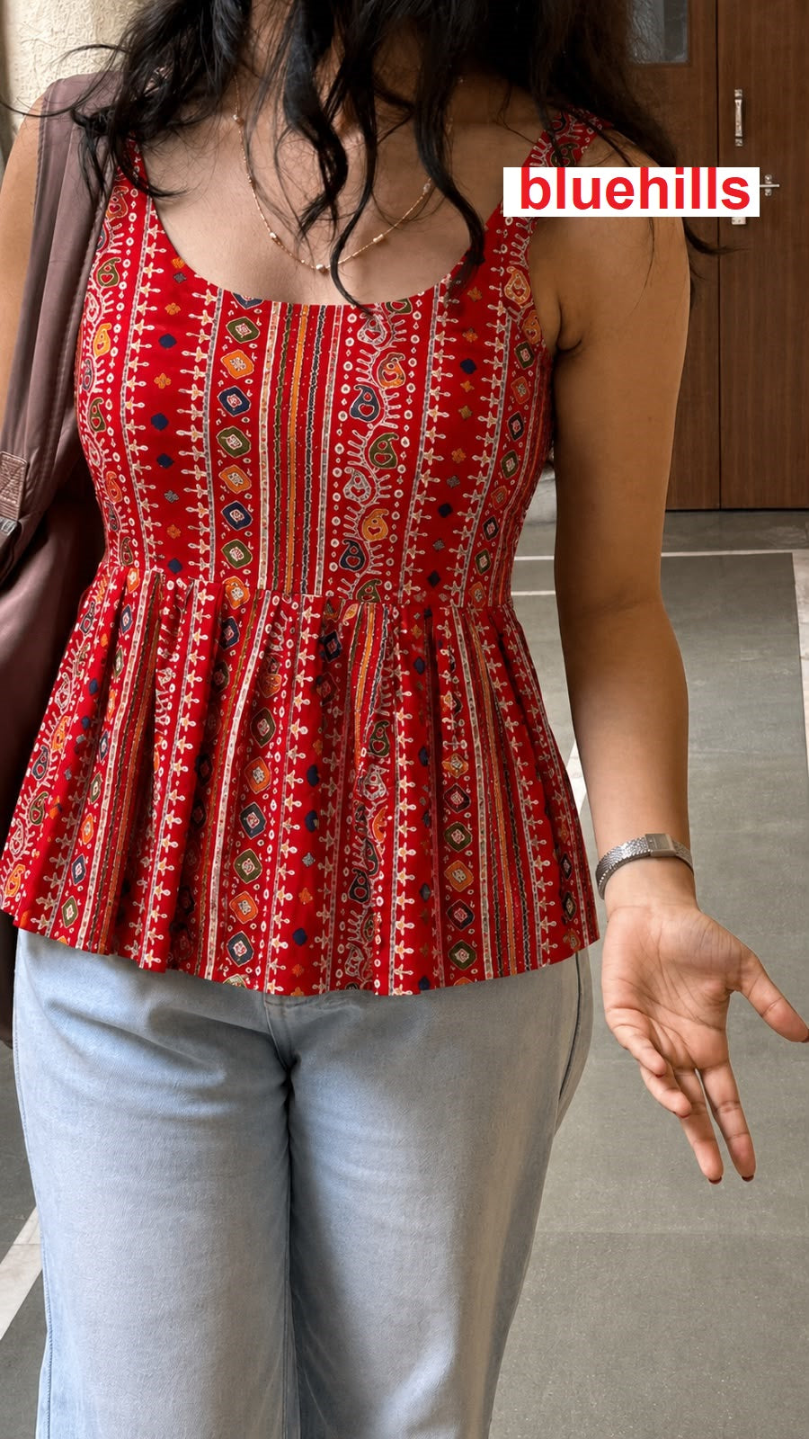 Bandhej Peplum Sleeveless Bluehills Rayon Stylish Tops Wholesale Rate