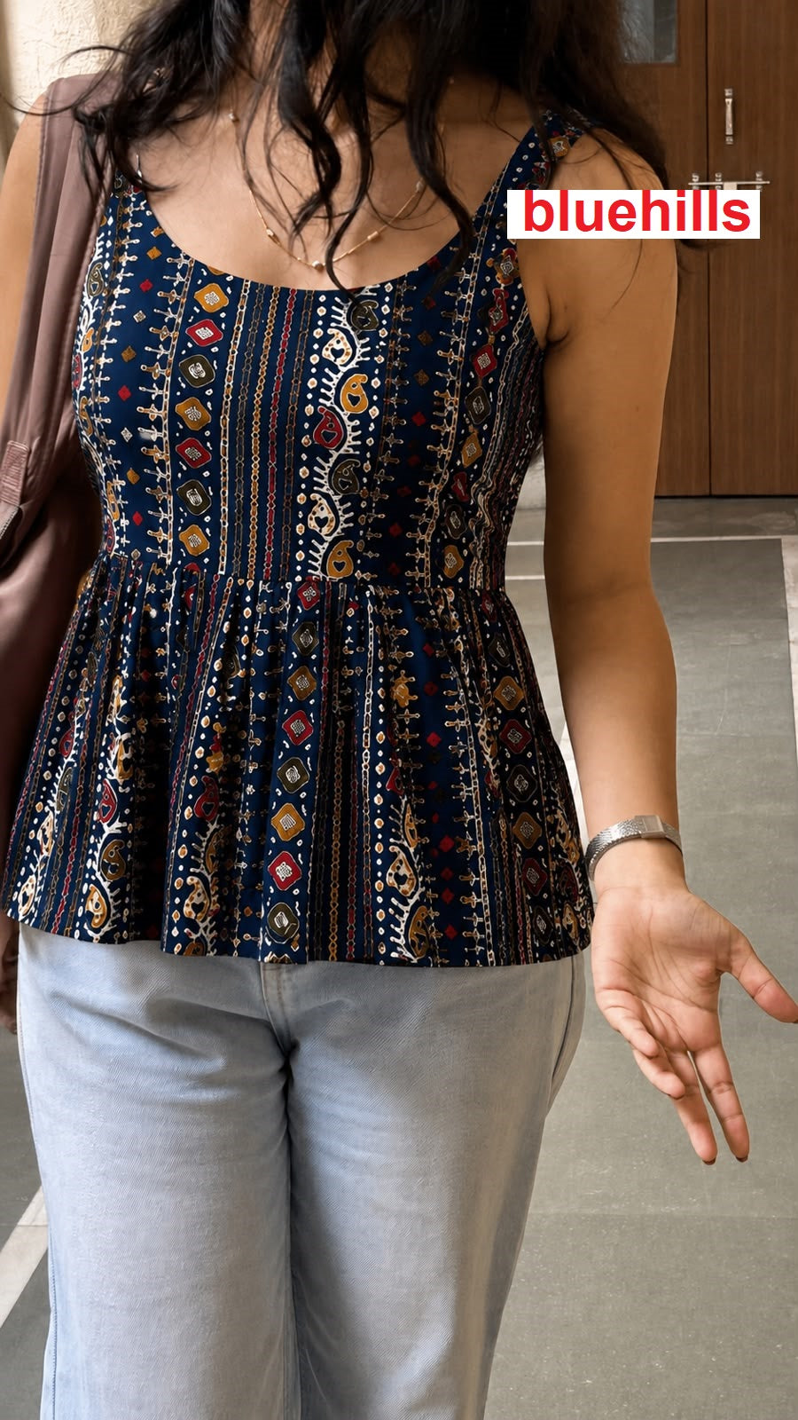Bandhej Peplum Sleeveless Bluehills Rayon Stylish Tops Wholesale Rate