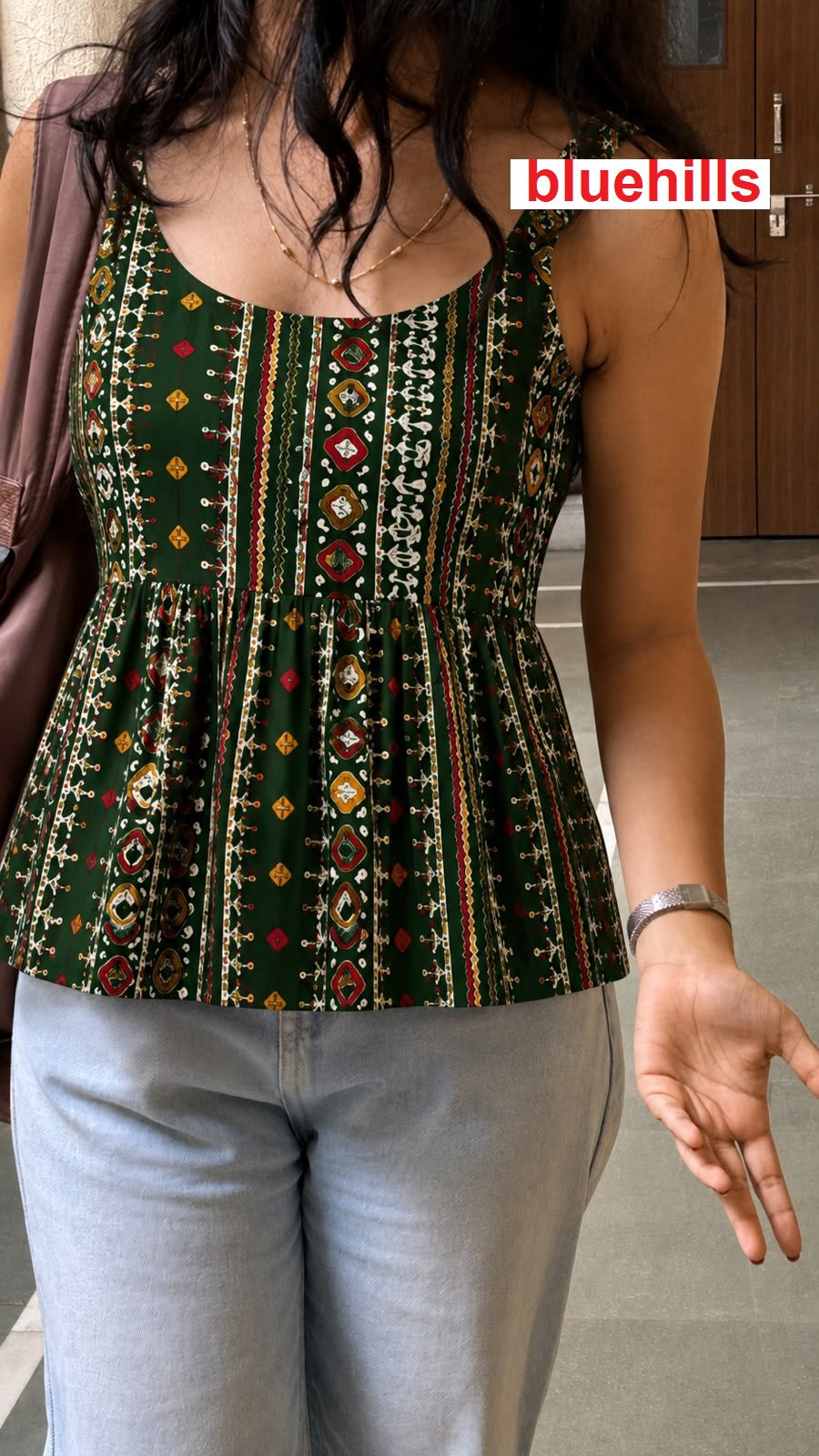 Bandhej Peplum Sleeveless Bluehills Rayon Stylish Tops Wholesale Rate