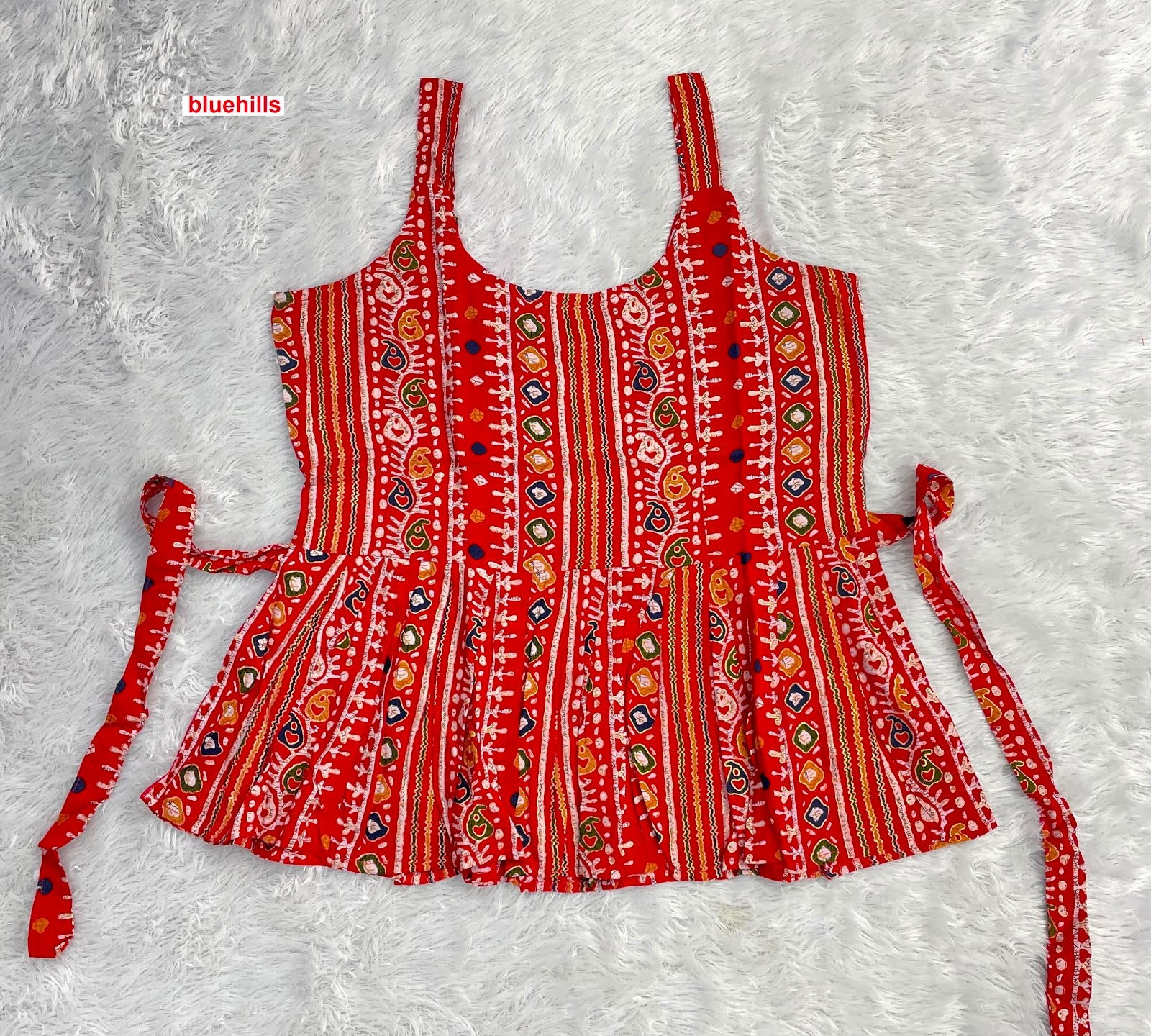 Bandhej Peplum Sleeveless Bluehills Rayon Stylish Tops Wholesale Rate