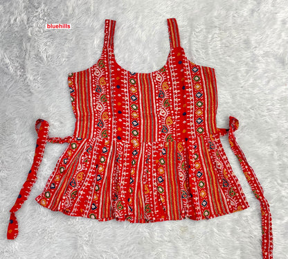 Bandhej Peplum Sleeveless Bluehills Rayon Stylish Tops Wholesale Rate