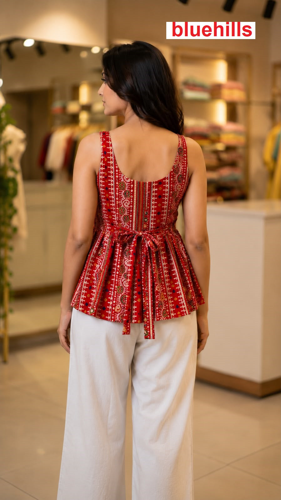 Bandhej Peplum Sleeveless Bluehills Rayon Stylish Tops Wholesale Rate