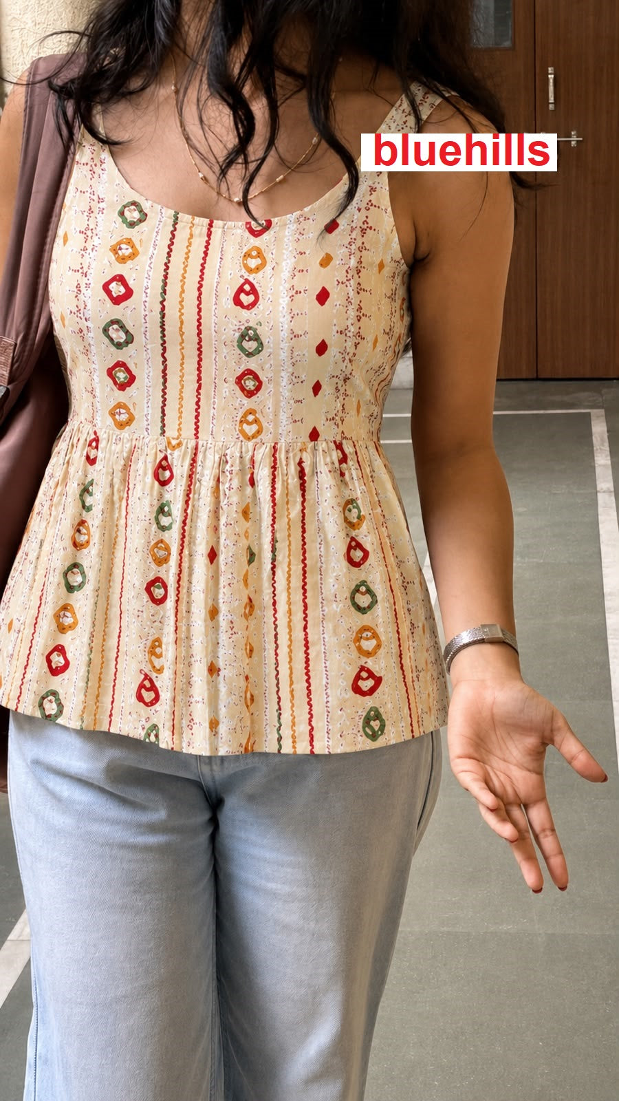 Bandhej Peplum Sleeveless Bluehills Rayon Stylish Tops Wholesale Rate