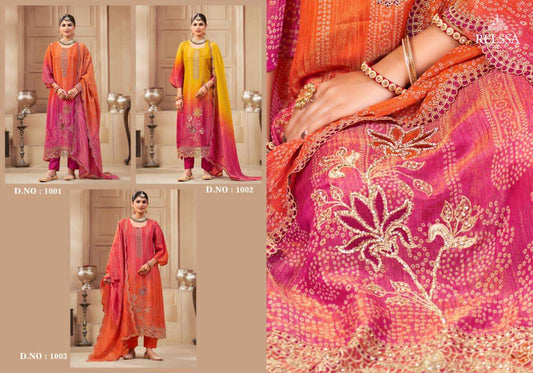 Bandhej Relssa Fabrics Simmer Tissue Pant Style Suits Wholesale