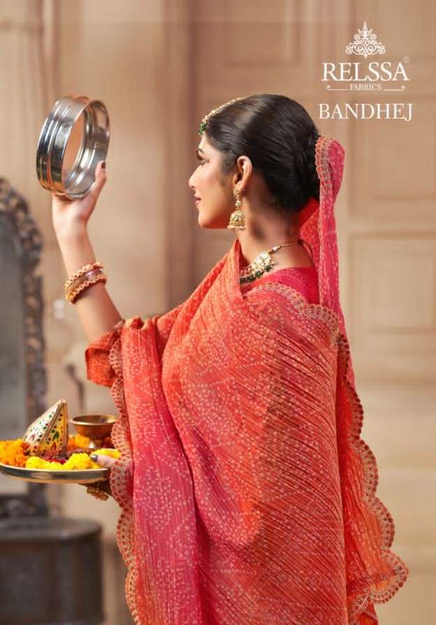 Bandhej Relssa Fabrics Simmer Tissue Pant Style Suits Wholesale