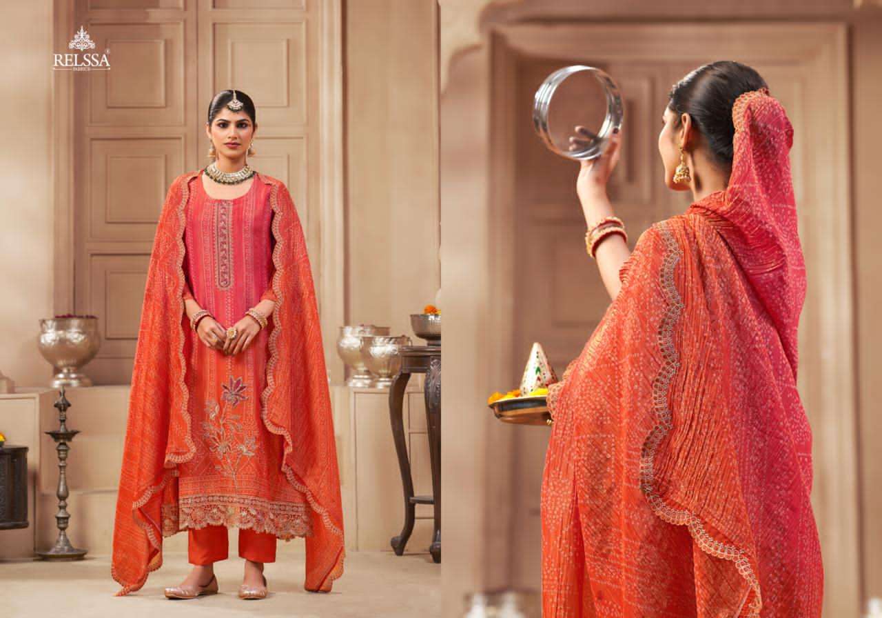 Bandhej Relssa Fabrics Simmer Tissue Pant Style Suits Wholesale