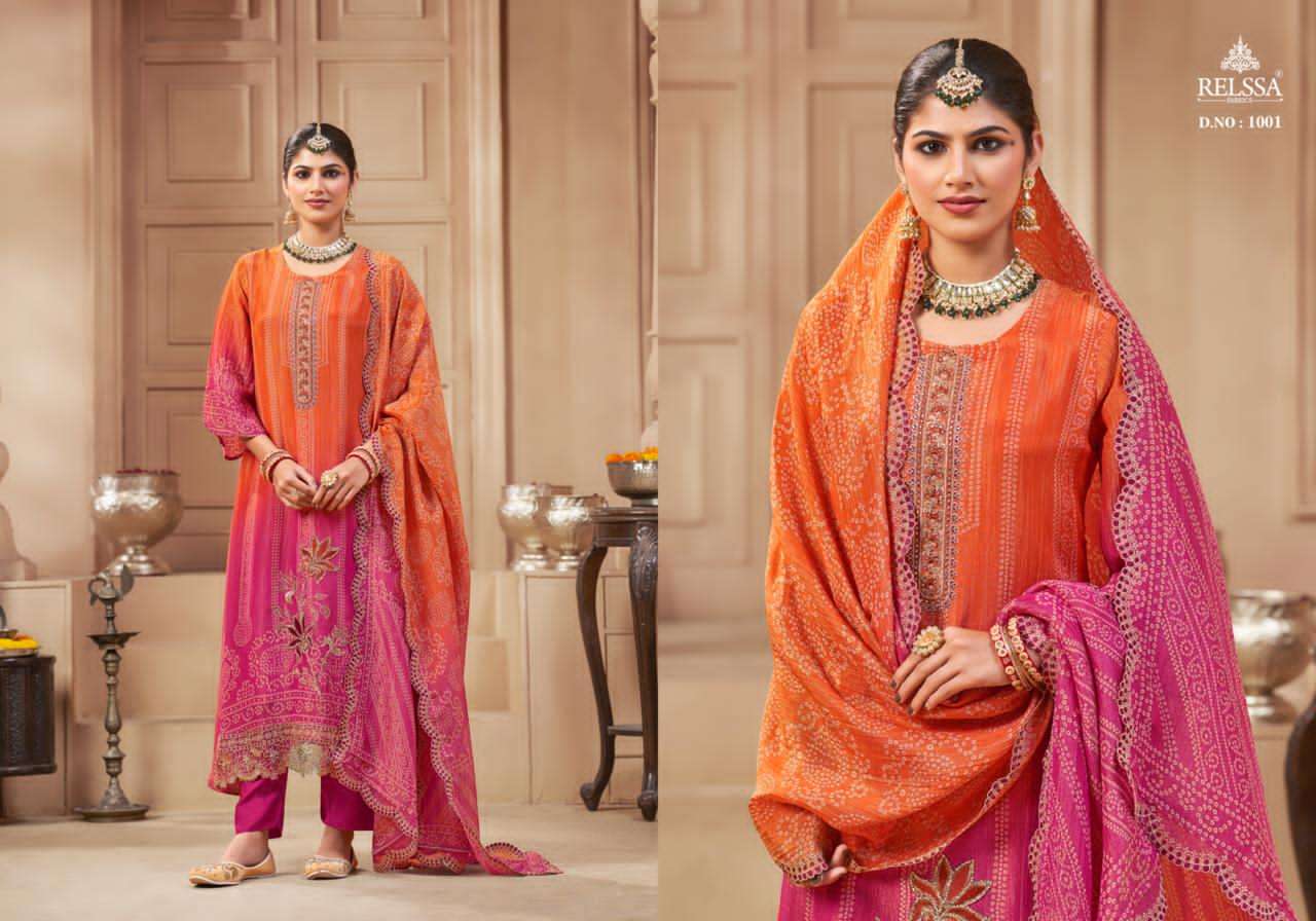 Bandhej Relssa Fabrics Simmer Tissue Pant Style Suits Wholesale