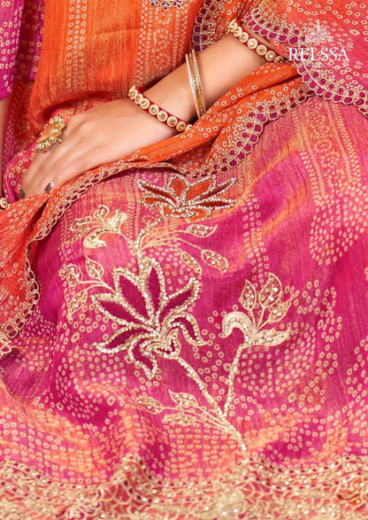 Bandhej Relssa Fabrics Simmer Tissue Pant Style Suits Wholesale