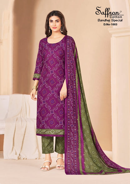 Bandhej Special Vol 1 Saffron Cotton Mix Cotton Pant Style Suits Supplier