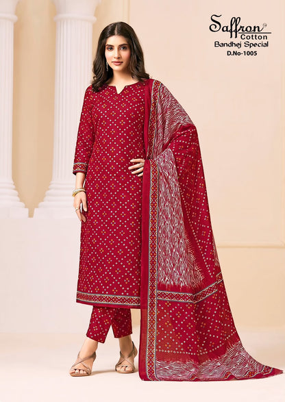 Bandhej Special Vol 1 Saffron Cotton Mix Cotton Pant Style Suits Supplier