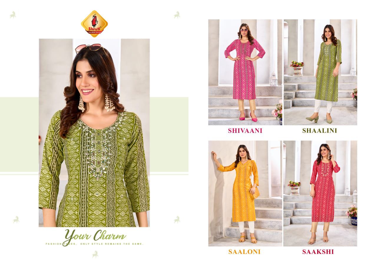 Bandhej Vol 6 Shruti Heavy Foil Long Straight Kurti Manufacturer Ahmedabad