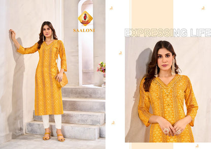 Bandhej Vol 6 Shruti Heavy Foil Long Straight Kurti Manufacturer Ahmedabad