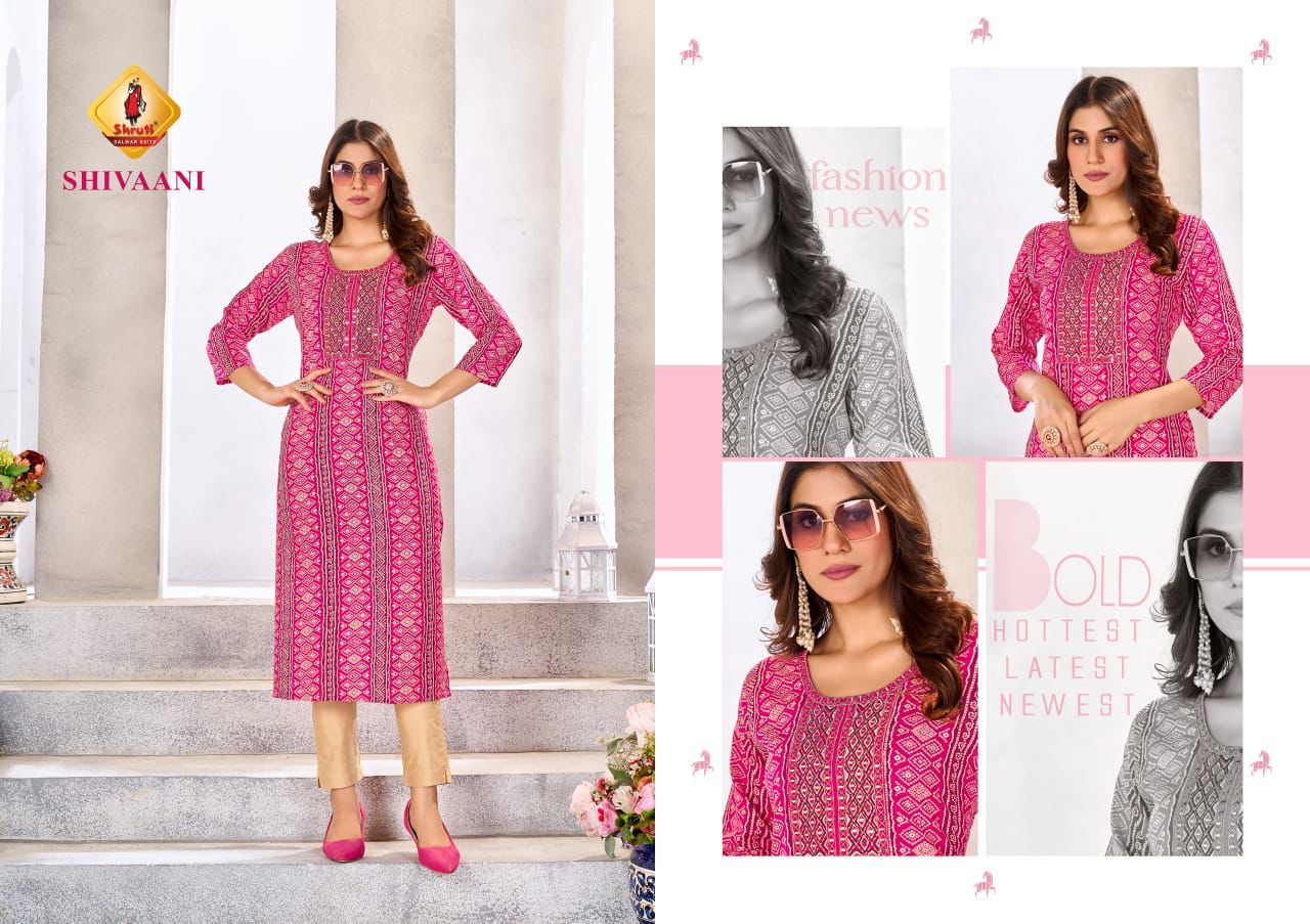 Bandhej Vol 6 Shruti Heavy Foil Long Straight Kurti Manufacturer Ahmedabad