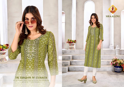 Bandhej Vol 6 Shruti Heavy Foil Long Straight Kurti Manufacturer Ahmedabad