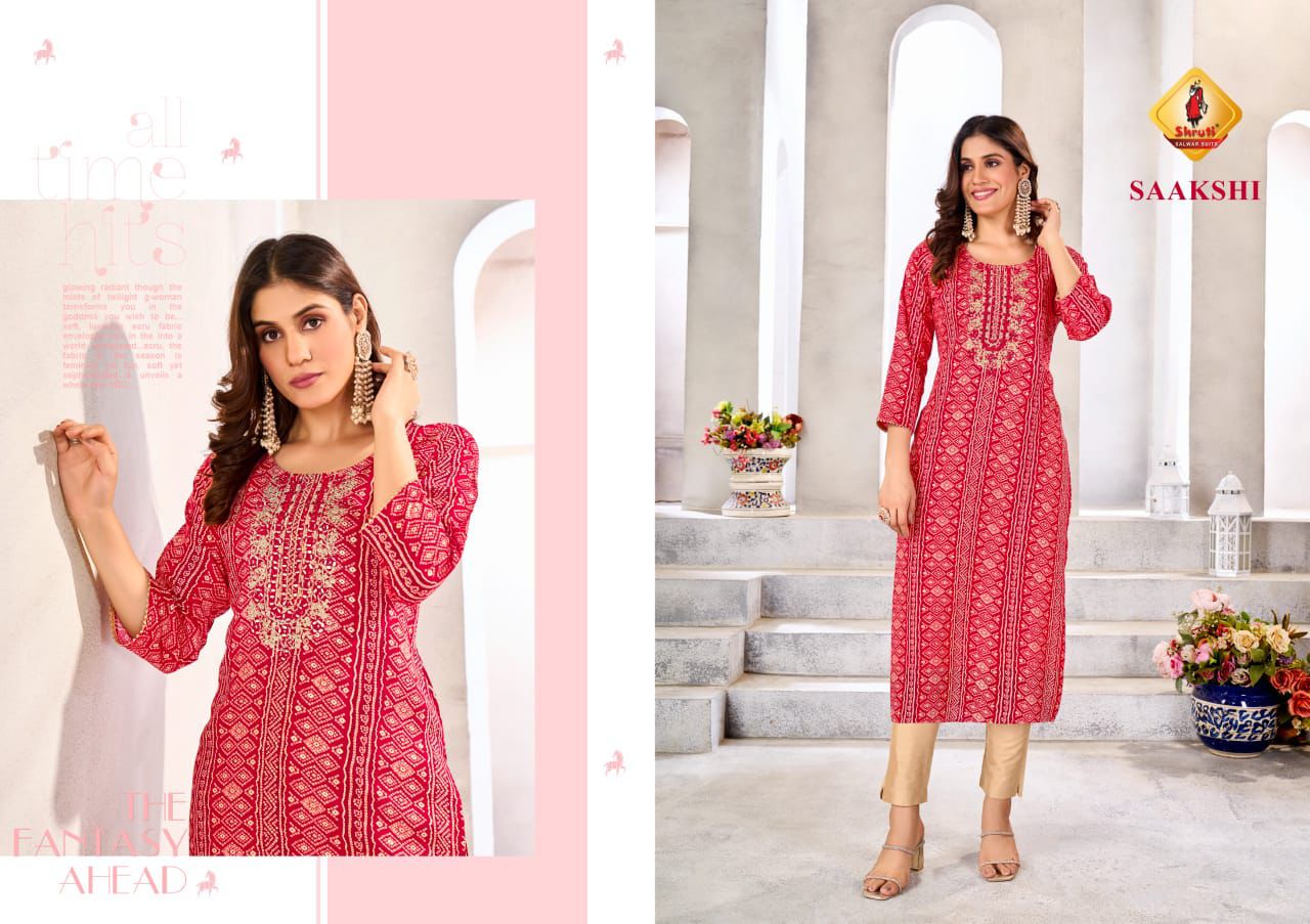 Bandhej Vol 6 Shruti Heavy Foil Long Straight Kurti Manufacturer Ahmedabad