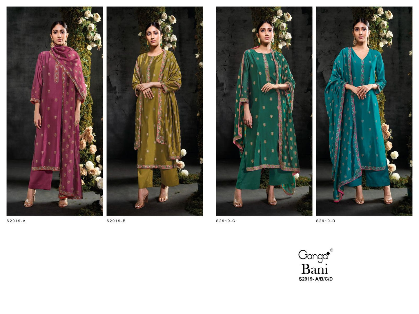 Bani S2919 Ganga Viscose Silk Plazzo Style Suits Exporter Ahmedabad