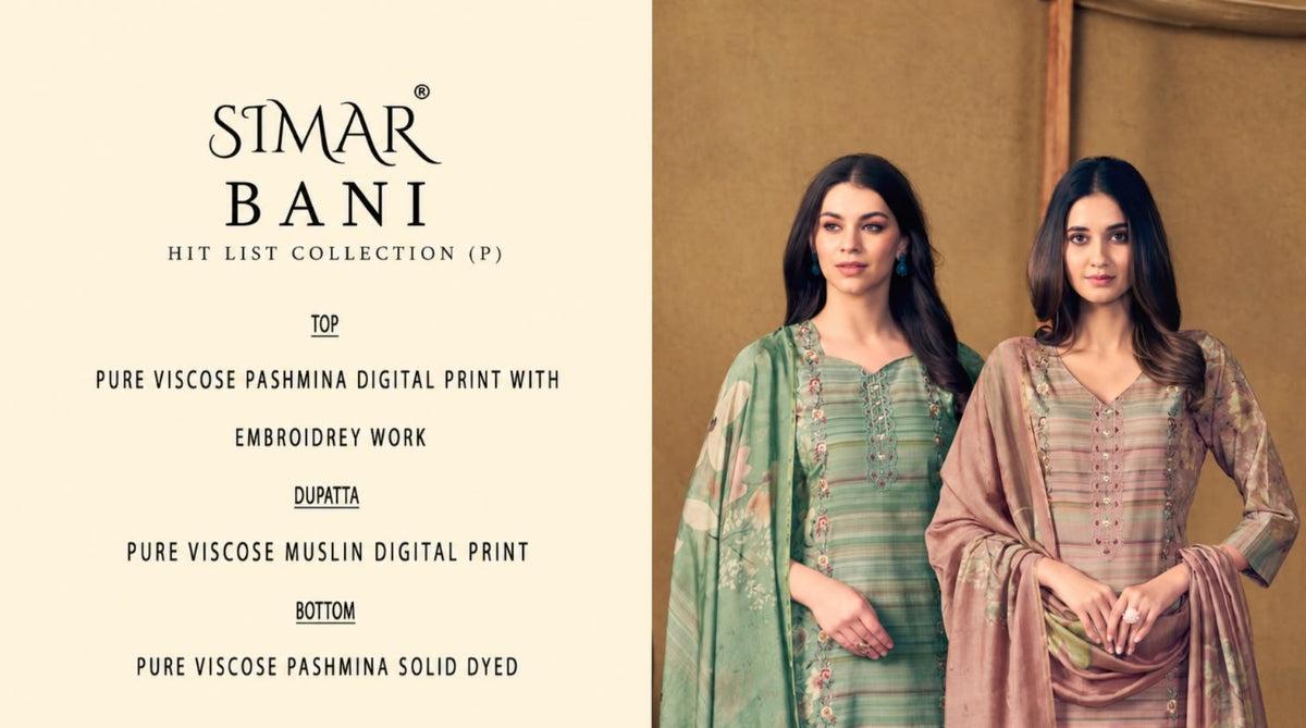Bani Simar Viscose Pashmina Suits Wholesaler India