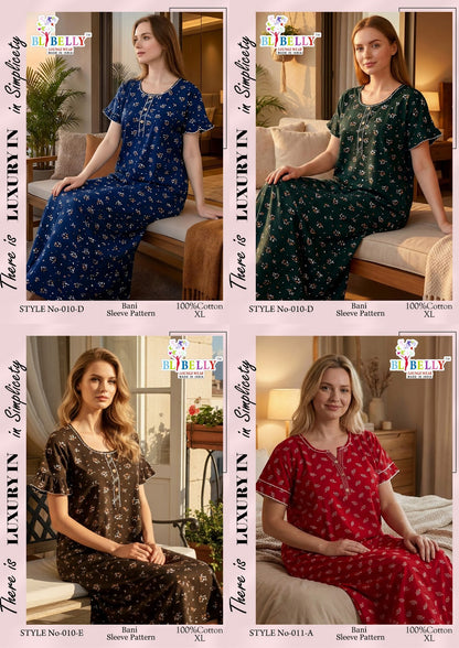 Bani Sleeves Pattern Belly Cotton Night Gowns Wholesale