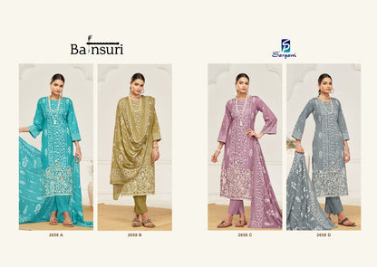 Bansuri Sargam Prints Pure Cotton Pant Style Suits Wholesaler