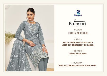 Bansuri Sargam Prints Pure Cotton Pant Style Suits Wholesaler