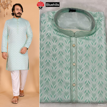 Barati Bluehills Jacquard Silk Mens Kurta Pajama Exporter Ahmedabad