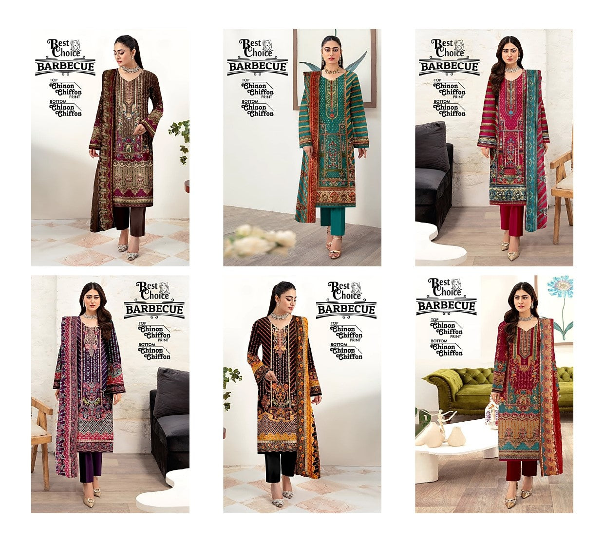 Barbecue Best Choice Chinon Chiffon Karachi Salwar Suits Manufacturer