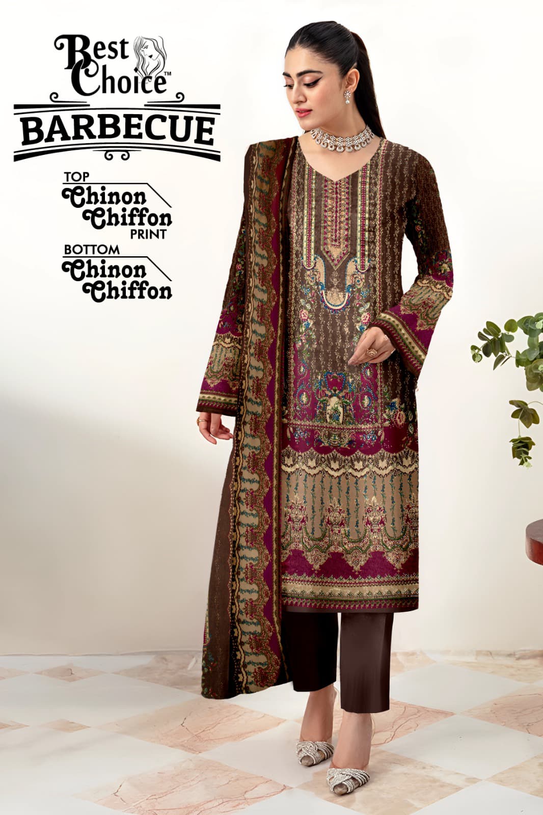 बारबेक्यू बेस्ट चॉइस चिनॉन शिफॉन कराची सलवार सूट निर्माता
