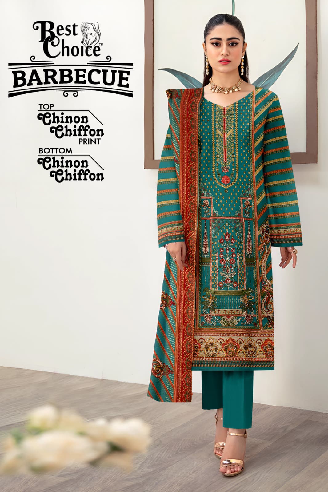 बारबेक्यू बेस्ट चॉइस चिनॉन शिफॉन कराची सलवार सूट निर्माता