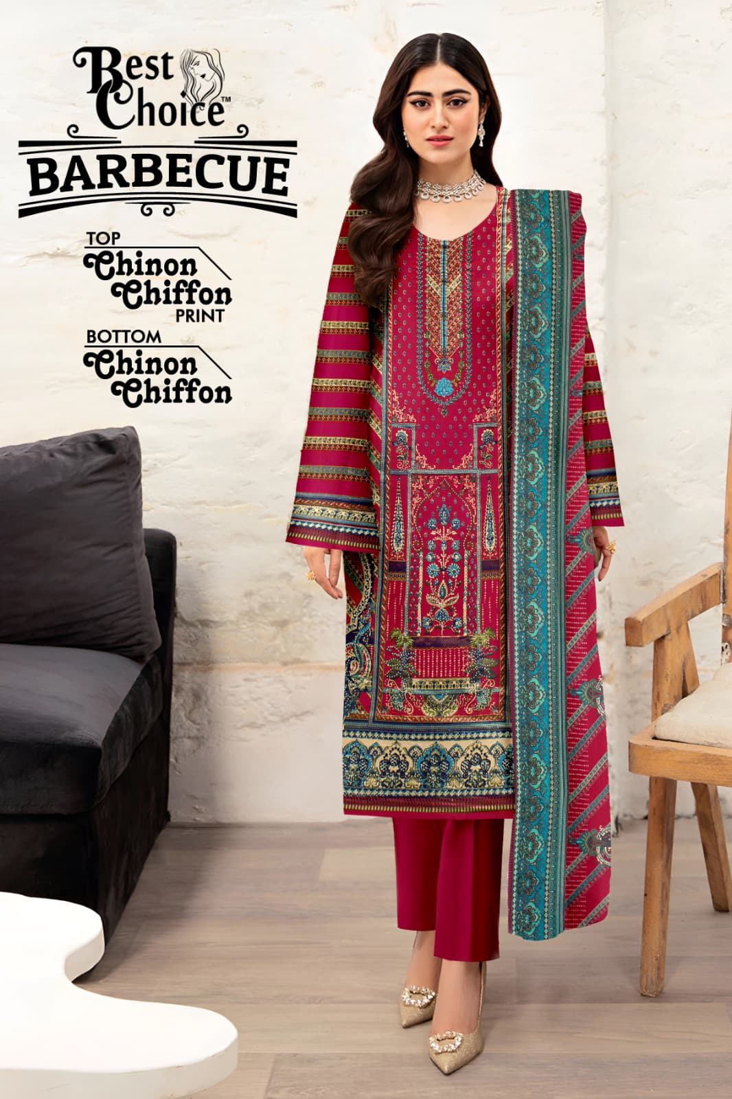 बारबेक्यू बेस्ट चॉइस चिनॉन शिफॉन कराची सलवार सूट निर्माता