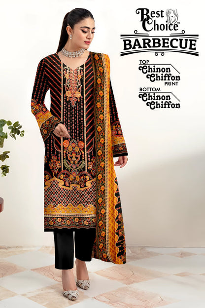 बारबेक्यू बेस्ट चॉइस चिनॉन शिफॉन कराची सलवार सूट निर्माता