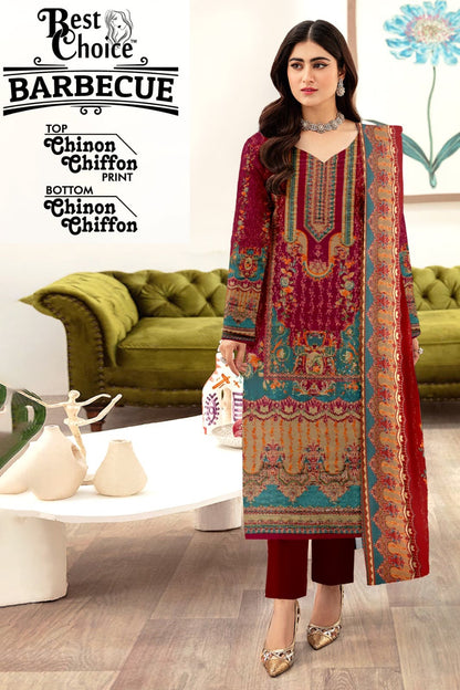 बारबेक्यू बेस्ट चॉइस चिनॉन शिफॉन कराची सलवार सूट निर्माता