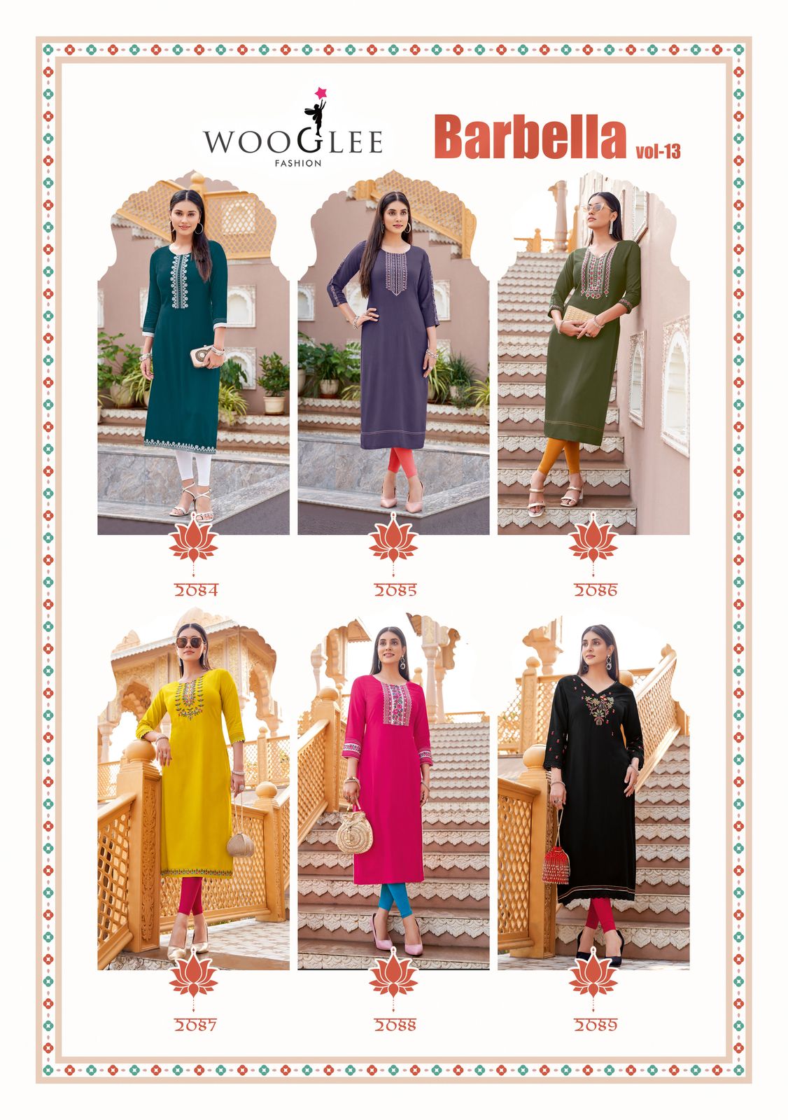 Barbella Vol 13 Wooglee Heavy Reyon Kurtis Wholesale Rate