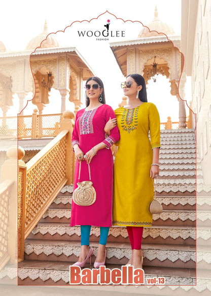 Barbella Vol 13 Wooglee Heavy Reyon Kurtis Wholesale Rate