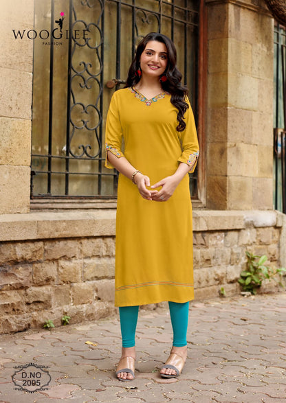 Barbella Vol 14 Wooglee Rayon Long Straight Kurti Supplier