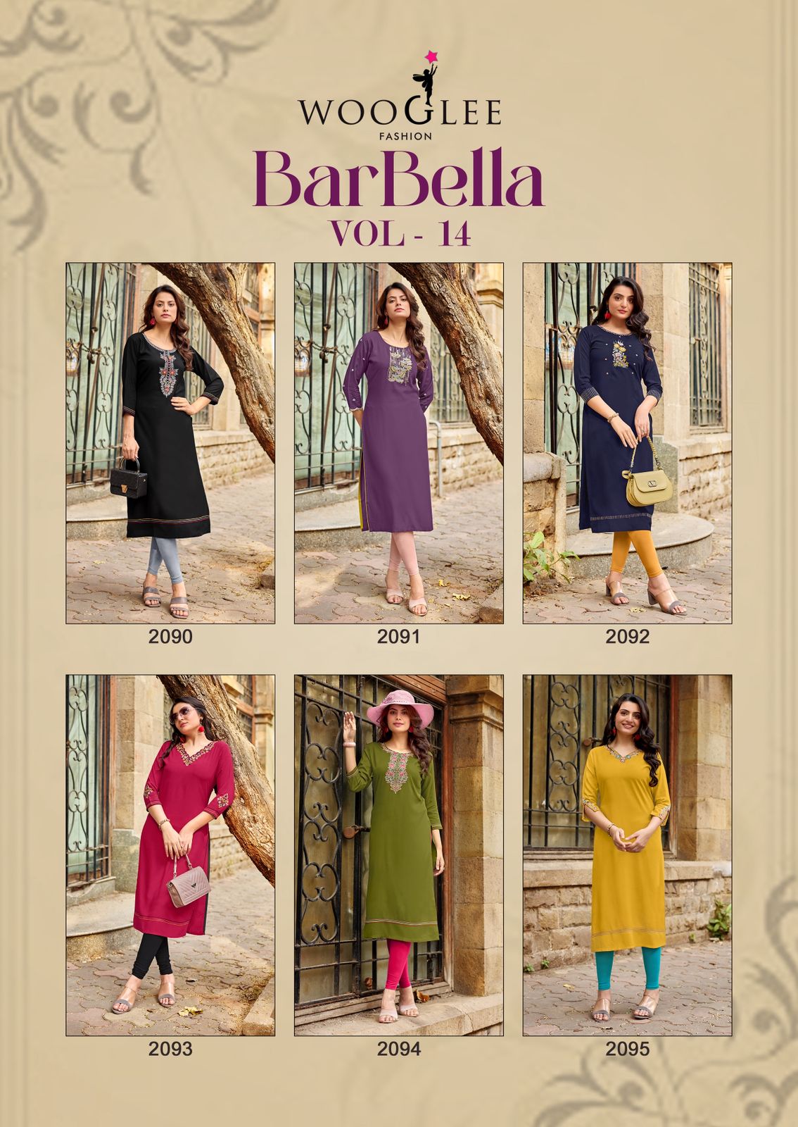 Barbella Vol 14 Wooglee Rayon Long Straight Kurti Supplier
