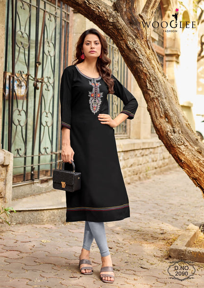 Barbella Vol 14 Wooglee Rayon Long Straight Kurti Supplier