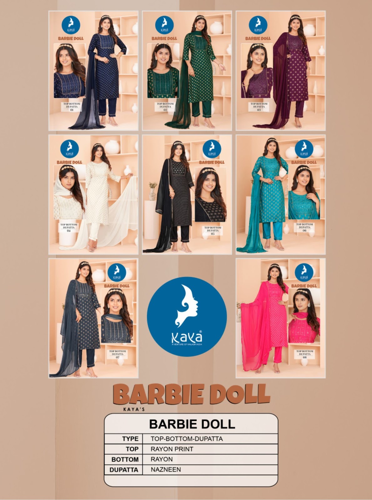 Barbie Doll Kaya Rayon Readymade Pant Style Suits Exporter India