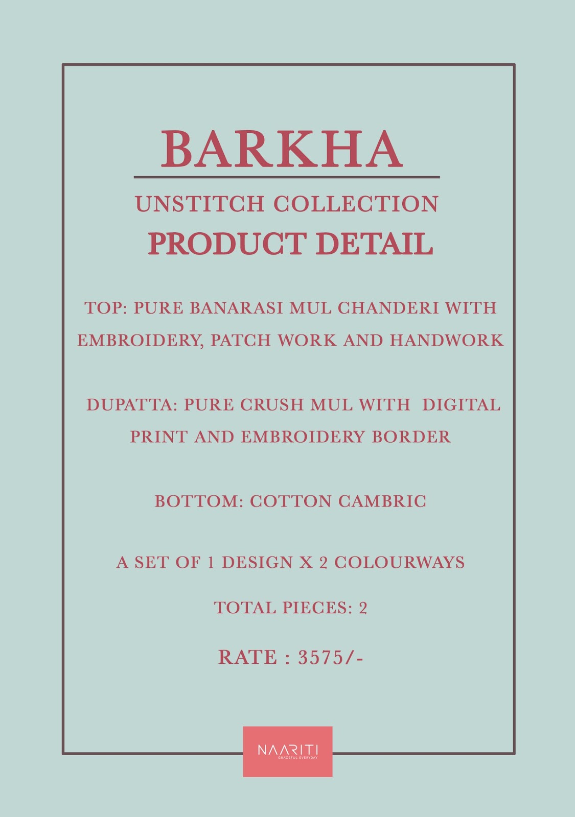 Barkha Naariti Banarasi Pant Style Suits Exporter