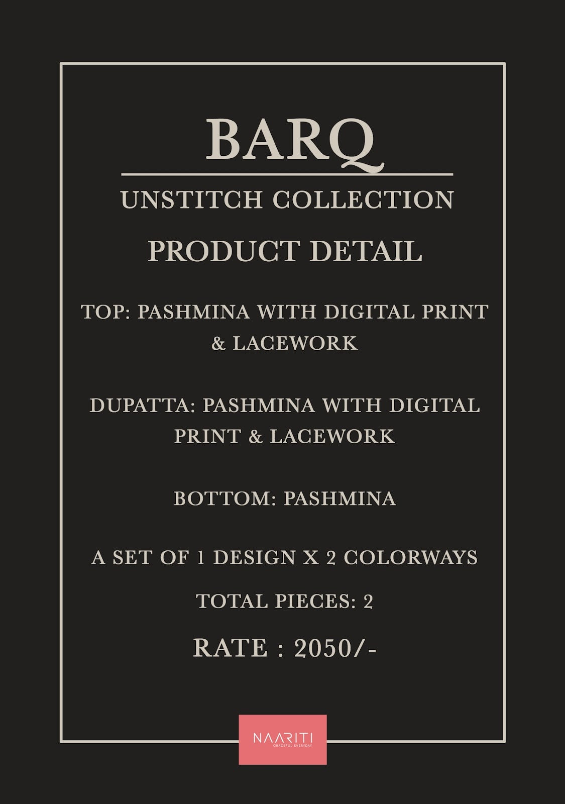 Barq Naariti Pashmina Suits Wholesaler
