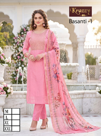 Basanti Krazzy Kanha Raw Silk Readymade Pant Style Suits Manufacturer Gujarat