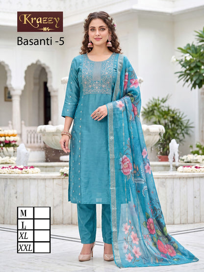Basanti Krazzy Kanha Raw Silk Readymade Pant Style Suits Manufacturer Gujarat